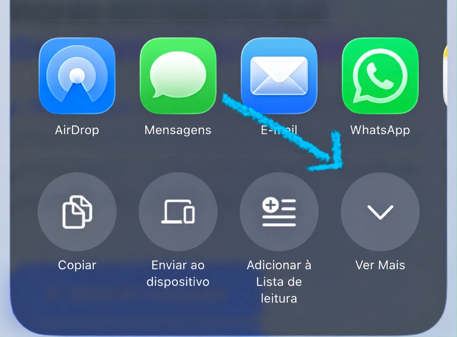 Opção Ver Mais no menu de compartilhamento