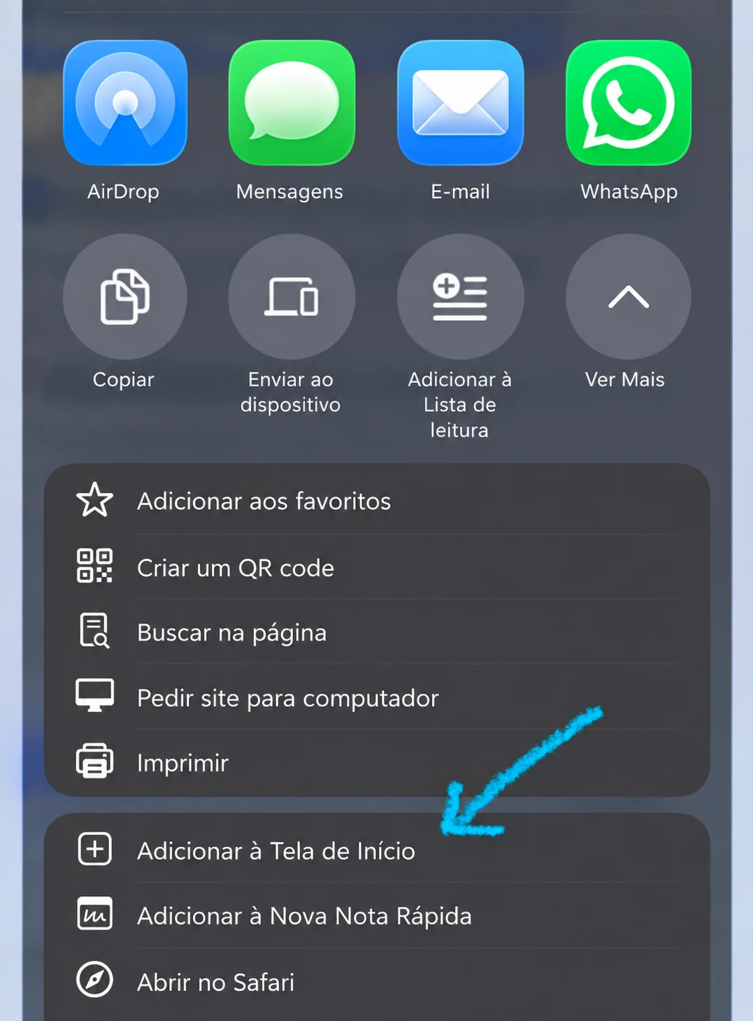 Opção Adicionar à Tela de Início
